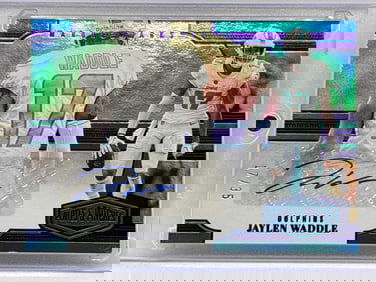 17/35!! 2023 PANINI PLATES & PATCHES MARQUEE OF MARKS JAYLEN WADDLE AUTO
