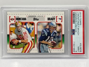 2010 TOPPS GRIDIRON LINEAGE JOE MONTANA & TOM BRADY SP PSA MINT 9