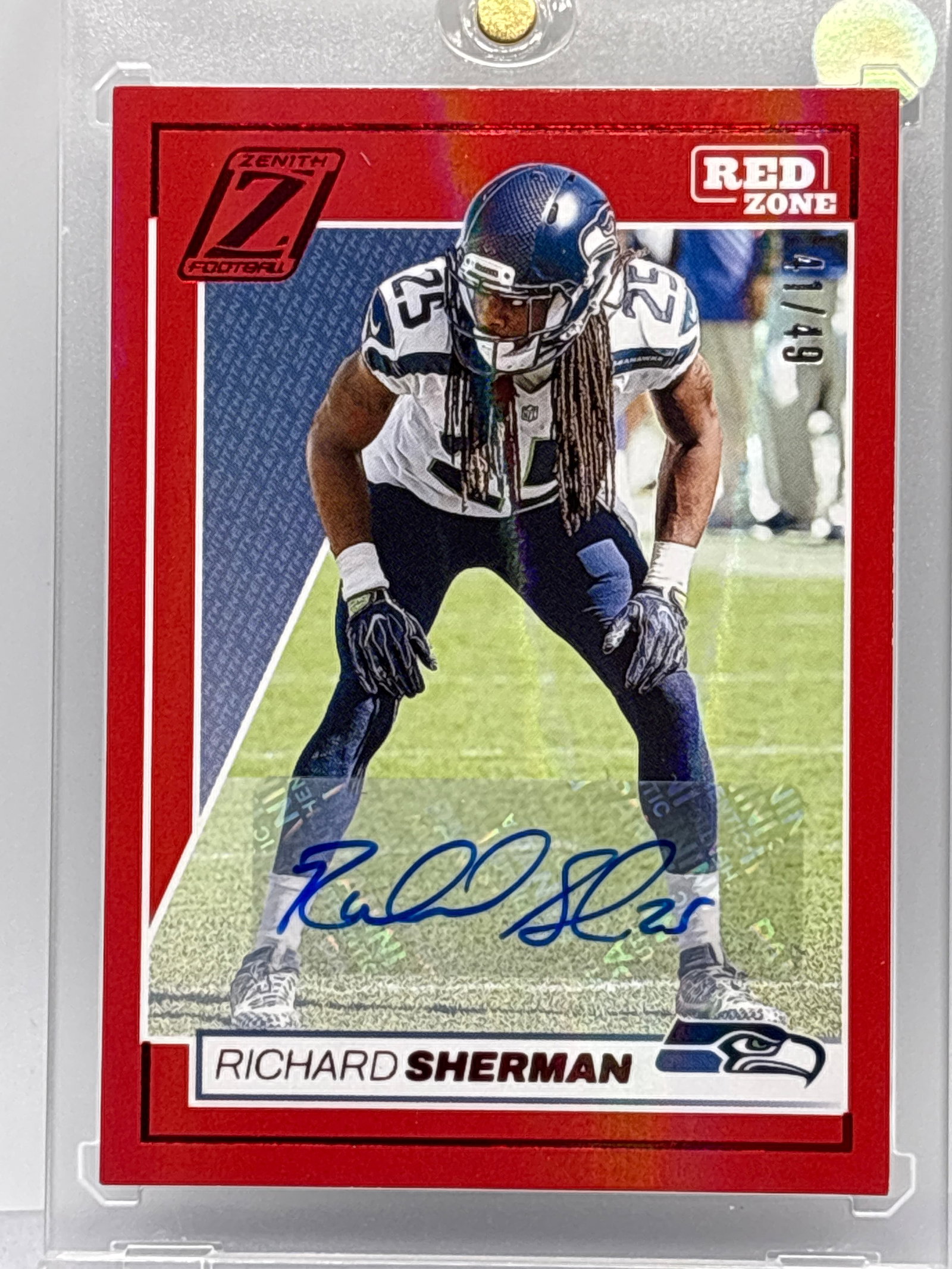 41/49!! 2024 PANINI ZENITH RED ZONE RICHARD SHERMAN AUTOGRAPH: 41/49!! 2024 PANINI ZENITH RED ZONE RICHARD SHERMAN AUTOGRAPH