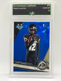 2023 BOWMAN UNIVERSITY SAPPHIRE TRAVIS HUNTER 1ST BOWMAN ROOKIE CARD GEM MINT 10