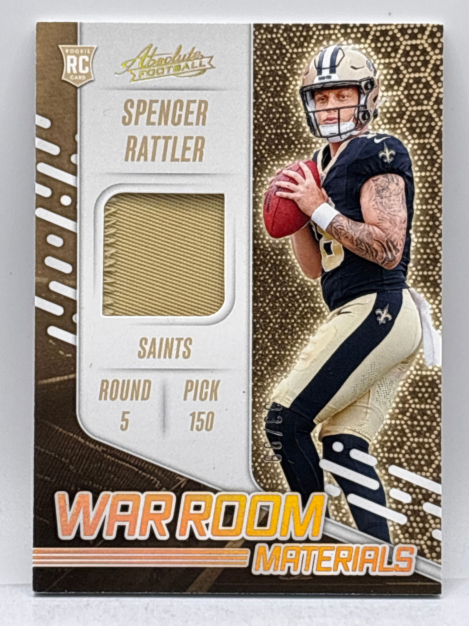 33/99!!  2024 PANINI ABSOLUTE WAR ROOM MATERIALS SPENCER RATTLER AUTHENTIC MEM ROOKIE PATCH CARD (1 of 4)