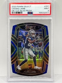 2020 PANINI SELECT CEEDEE LAMB DIE-CUT BLUE PRIZM HOLO ROOKIE CARD PSA MINT 9