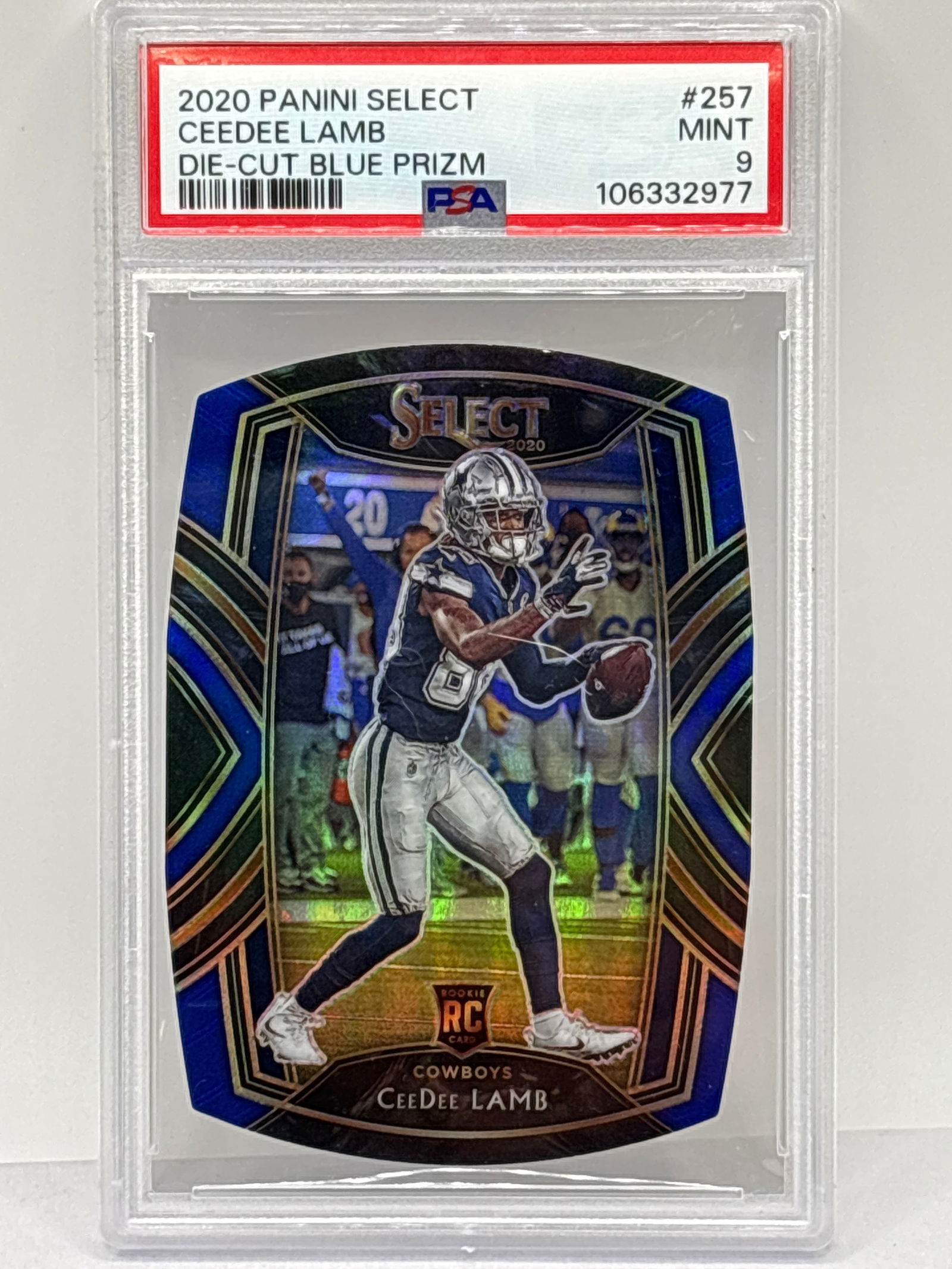 2020 PANINI SELECT CEEDEE LAMB DIE-CUT BLUE PRIZM HOLO ROOKIE CARD PSA MINT 9 (1 of 3)