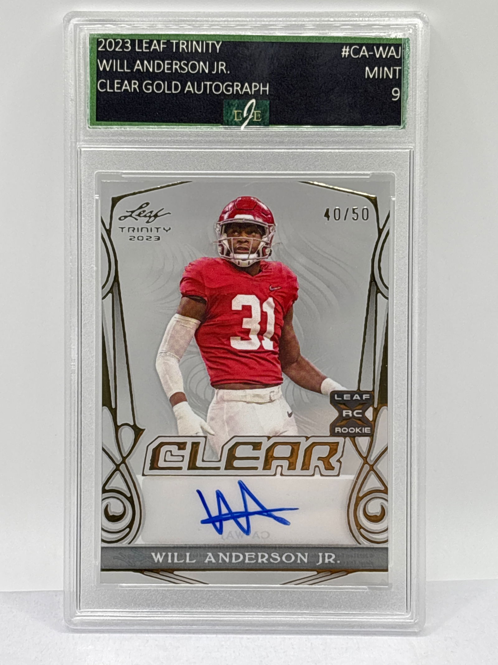 40/50!! 2023 LEAF TRINITY CLEAR WILL ANDERSON JR GOLD AUTOGRAPHED ROOKIE CARD MINT 9 (1 of 3)
