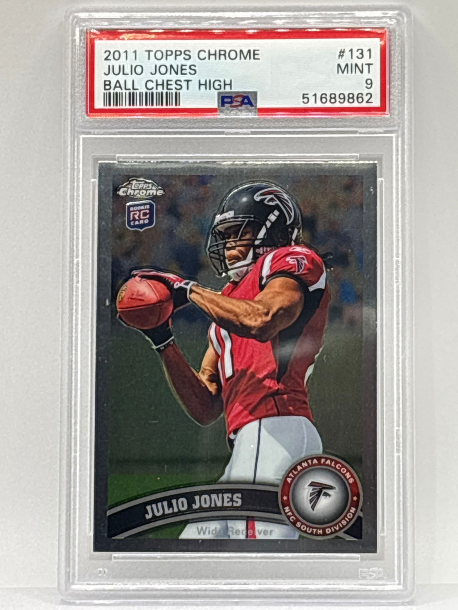 2011 TOPPS CHROME JULIO JONES BALL CHEST HIGH ROOKIE CARD PSA MINT 9 (1 of 3)
