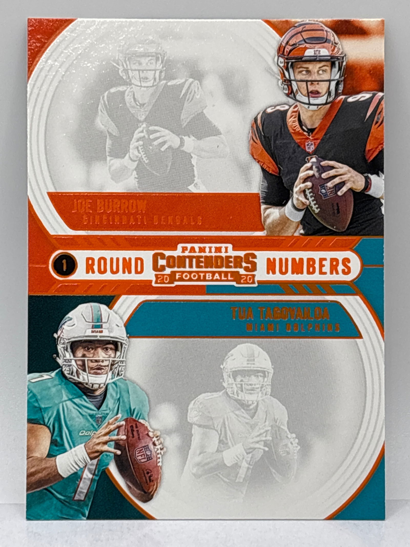 2020 PANINI CONTENDERS JOE BURROW & TUA TAGOVAILOA ROUND NUMBERS ROOKIE CARD (1 of 2)