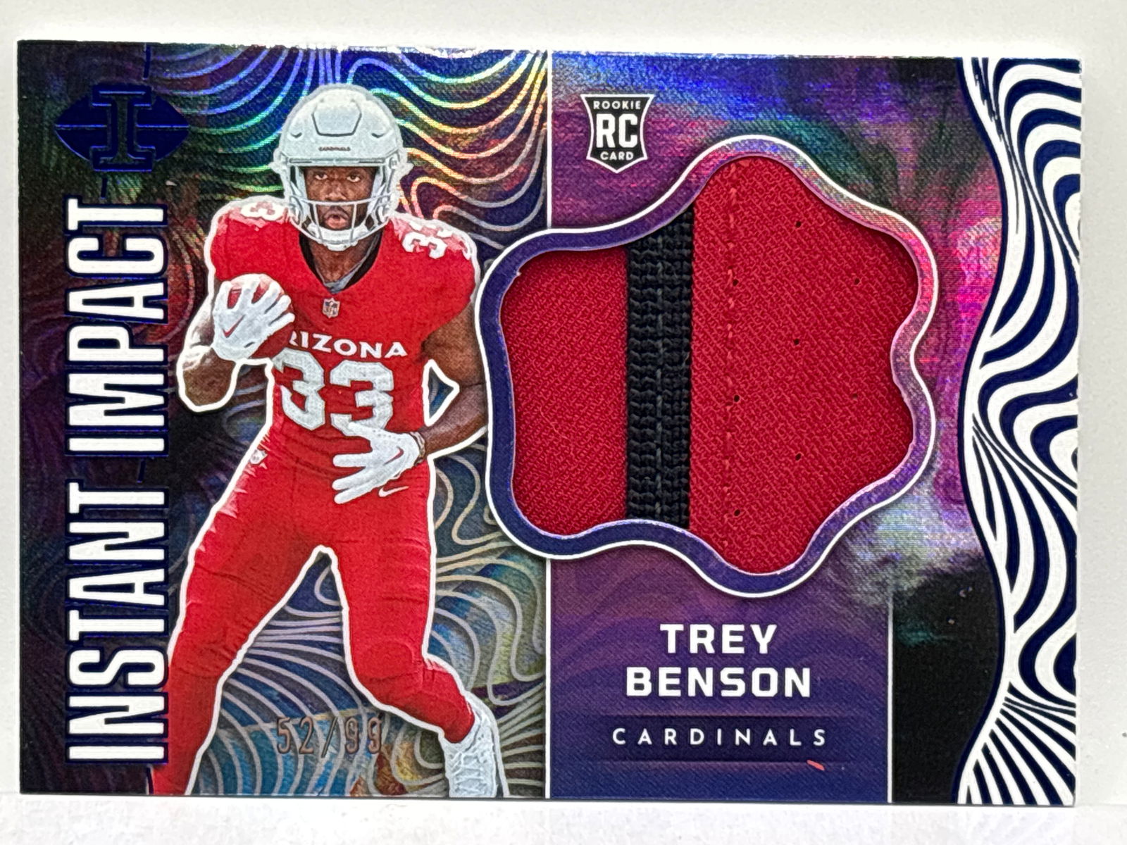 NICE PATCH 52/99!! 2024 PANINI ILLUSIONS INSTANT IMPACT TREY BENSON AUTHENTIC MEM ROOKIE PATCH (1 of 5)