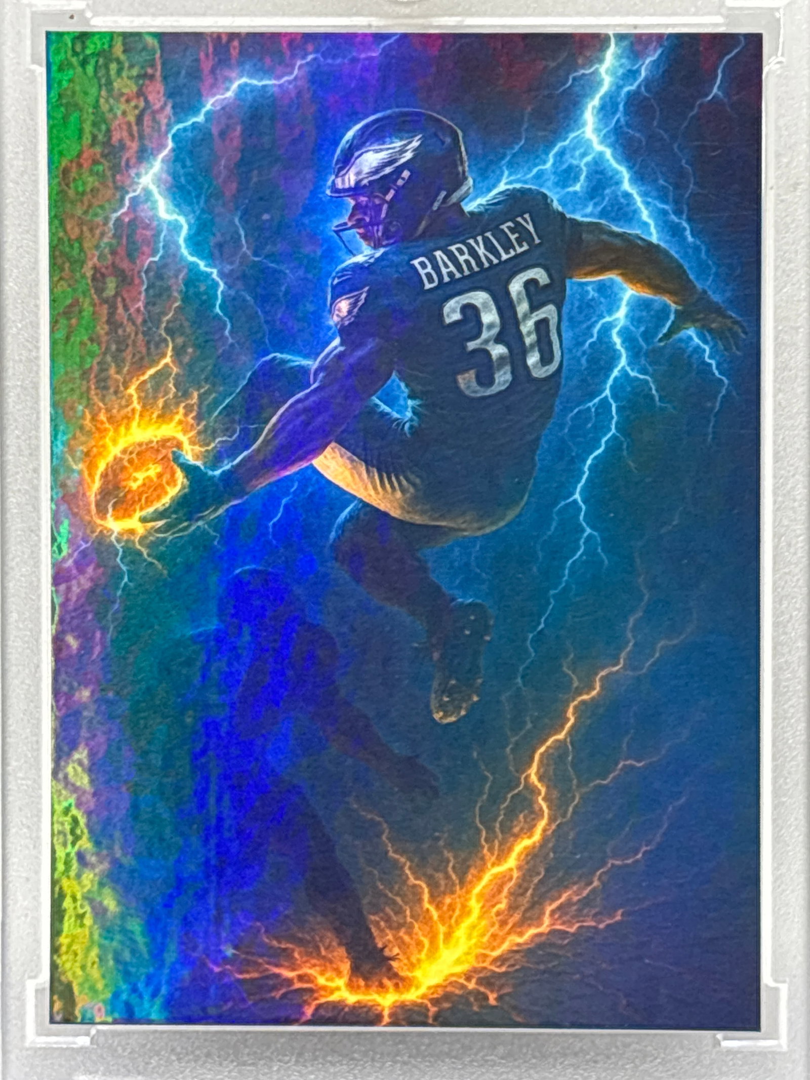 THE ICONIC SAQUON BARKLEY HURDLE!! RARE CUSTOM SAQUON BARKLEY CUSTOM KINGS CUSTOM MADE CARD: Not TOPPS or panini, it’s a custom made card