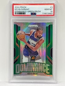 2024 PANINI PRIZM KEVIN DURANT DOMINANCE GREEN PRIZM HOLO PSA GEM MINT 10