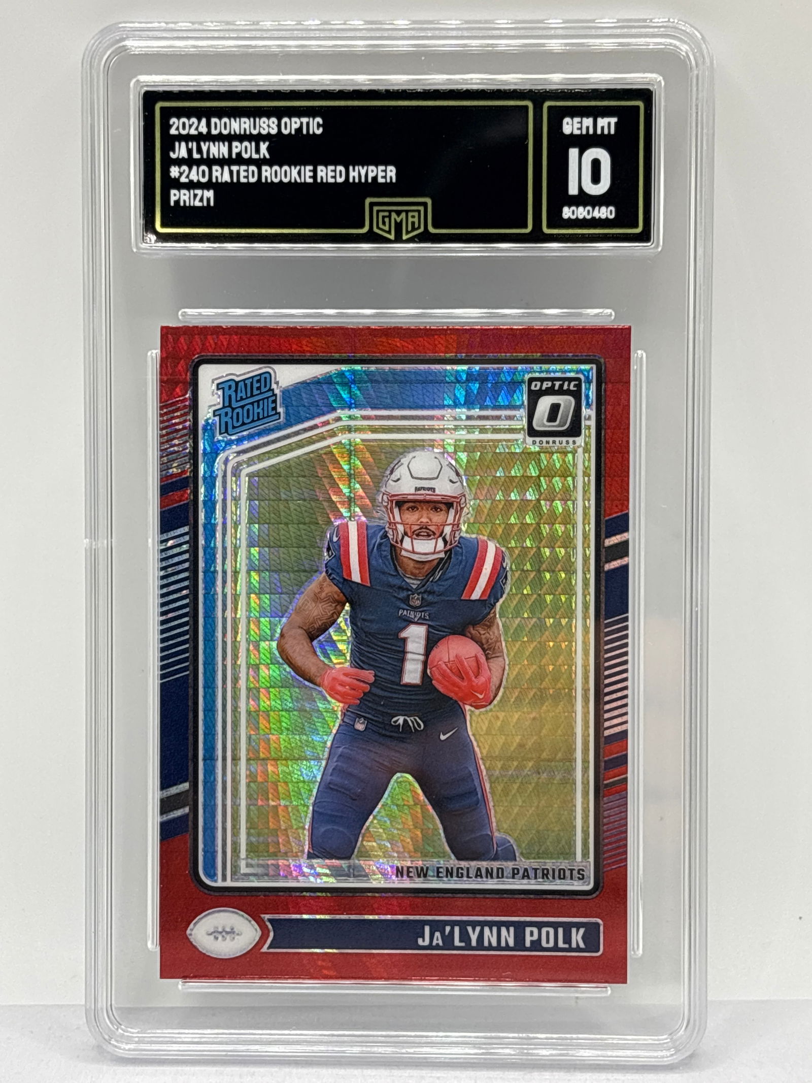 2024 PANINI DONRUSS OPTIC JA’LYNN POLK RED HYPER PRIZM HOLO RATED ROOKIE CARD GEM MINT 10 (1 of 3)