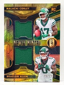 297/299!! 2024 PANINI GOLD STANDARD NEWLY MINTED BRAELIN ALLEN & MALACHI DUAL PATCH ROOKIE CARD