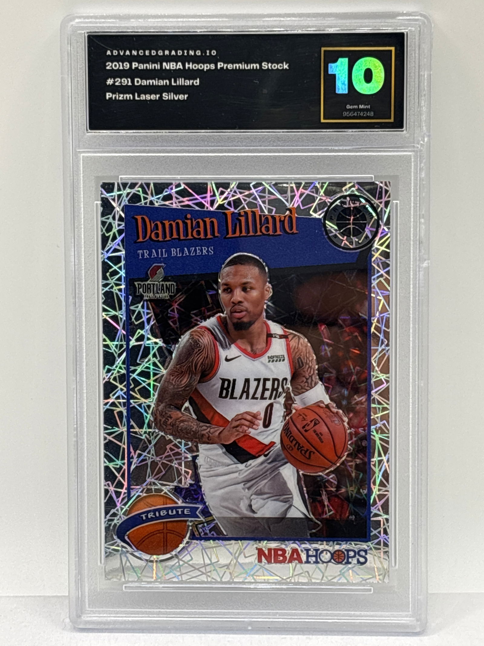 2019 PANINI NBA HOOPS PREMIUM STOCK DAMIAN LILLARD PRIZM LASER SILVER GEM MINT 10 (1 of 3)