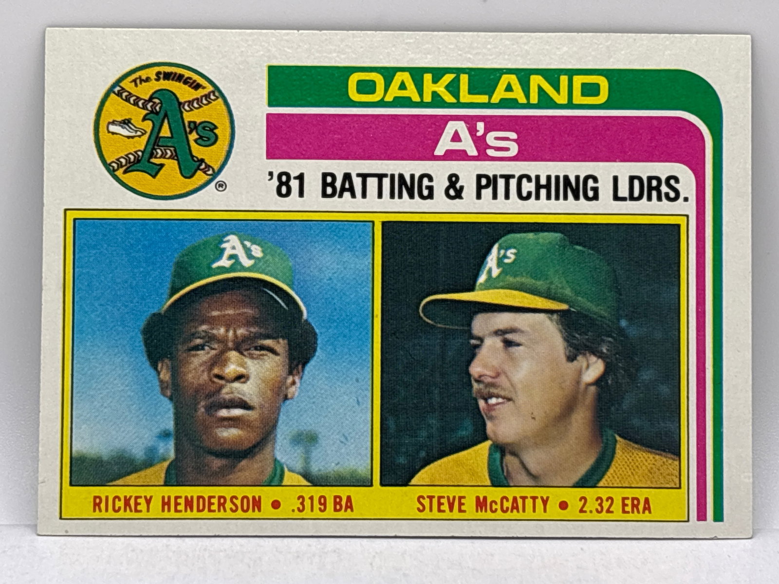 1982 TOPPS OAKLAND A’S 81 BATTING & PITCHING LEADERS RICKEY HENDERSON & STEVE MCCATTY: 1982 TOPPS OAKLAND A’S 81 BATTING & PITCHING LEADERS RICKEY HENDERSON & STEVE MCCATTY