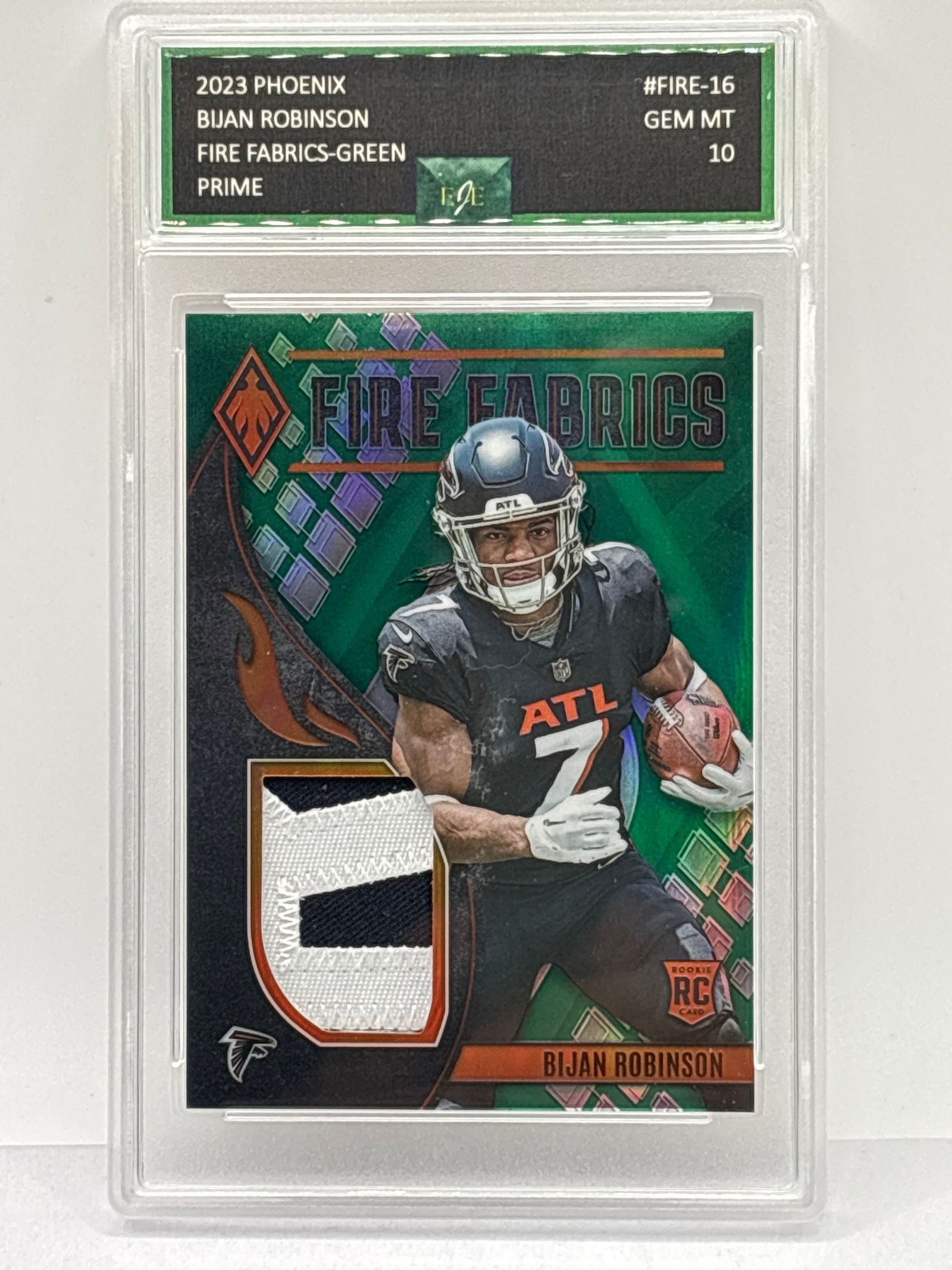 8/10!! 2023 PANINI PHOENIX BIJAN ROBINSON FIRE FABRICS GREEN PRIME ROOKIE PATCH GRADED GEM MINT 10 (1 of 9)