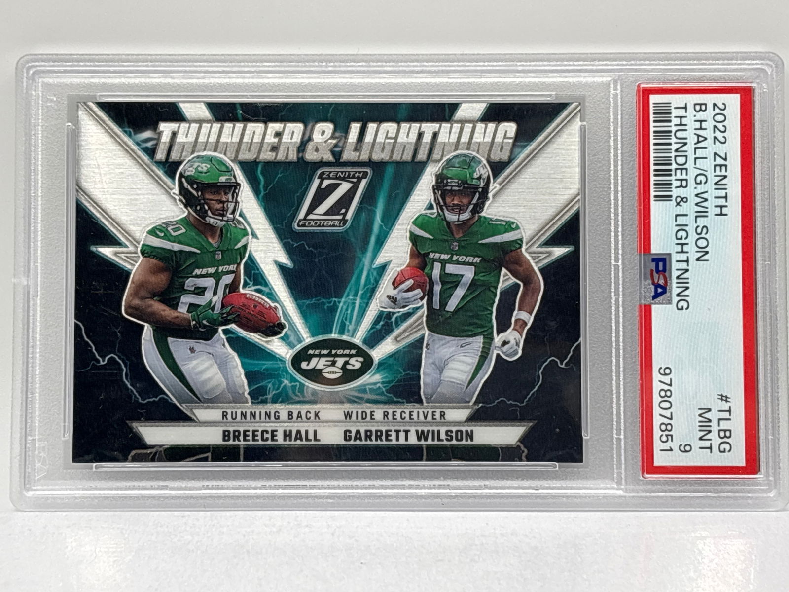 2022 PANINI ZENITH BREECE HALL & GARRETT WILSON THUNDER & LIGHTNING PRIZM HOLO INSERT PSA MINT 9 (1 of 3)