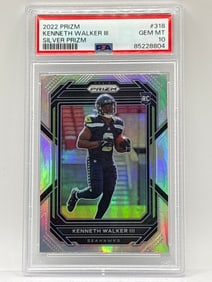 2022 PANINI PRIZM KENNETH WALKER SILVER PRIZM HOLO ROOKIE CARD GRADED PSA GEM MINT 10