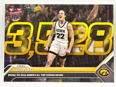 2024 TOPPS NOW BOWMAN UNIVERSITY CAITLIN CLARK BREAKS THE WOMENS ALL-TIME SCORING RECORD RC 3,528
