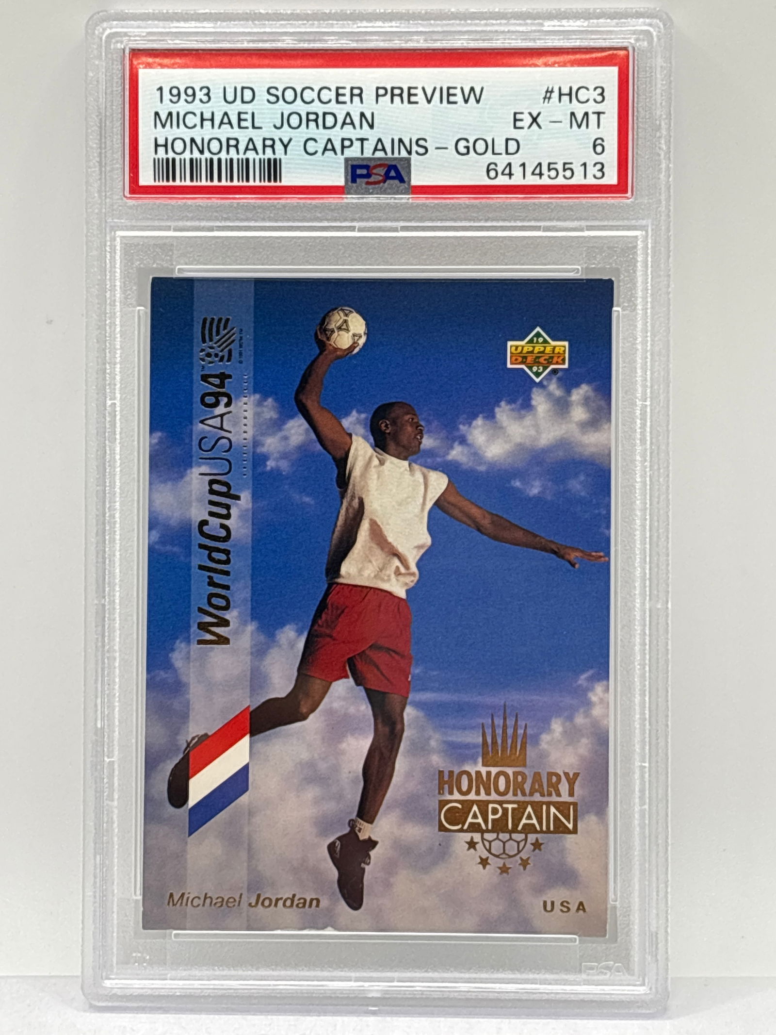 1993 UPPER DECK SOCCER PREVIEW MICHAEL JORDAN HONORARY CAPTAINS GOLD INSERT PSA EX-MT 6 (1 of 4)