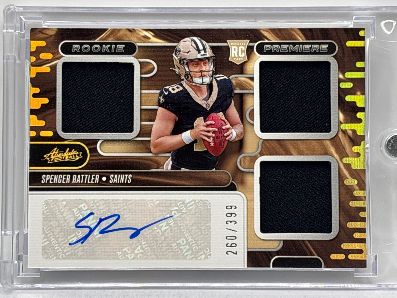 260/399!!  2024 PANINI ABSOLUTE ROOKIE PREMIER SPENCER RATTLER RPA TRIPLE PATCH AUTOGRAPHED RC (1 of 4)