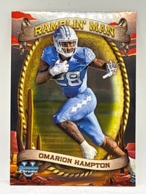2024 BOWMAN UNIVERSITY CHROME OMARION HAMPTON RAMBLIN’ MAN INSERT ROOKIE CARD