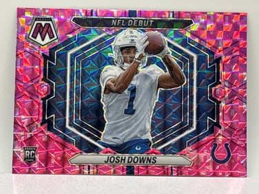 2023 PANINI MOSAIC JOSH DOWNS PINK CAMO PRIZM HOLO NFL DEBUT ROOKIE CARD