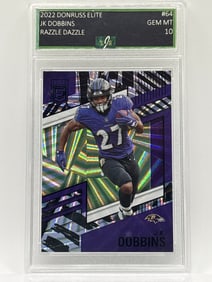 CASE HIT 2022 PANINI DONRUSS ELITE JK DOBBINS RAZZLE DAZZLE GEM MINT 10