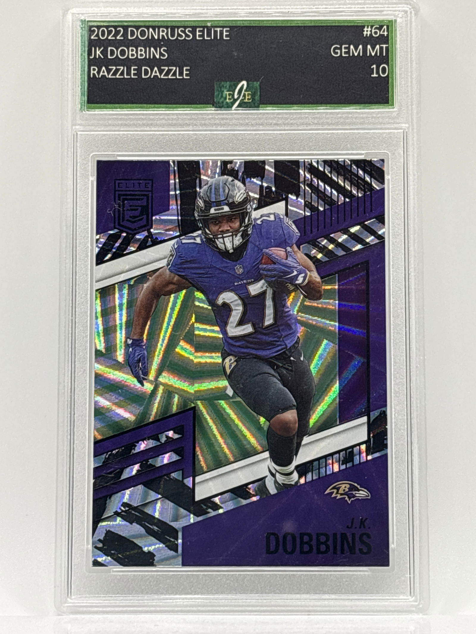 CASE HIT 2022 PANINI DONRUSS ELITE JK DOBBINS RAZZLE DAZZLE GEM MINT 10 (1 of 3)