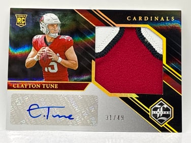 31/49!! 2023 PANINI LIMITED CLAYTON TUNE RPA AUTHENTIC MEMORABILIA PATCH AUTOGRAPHED ROOKIE CARD