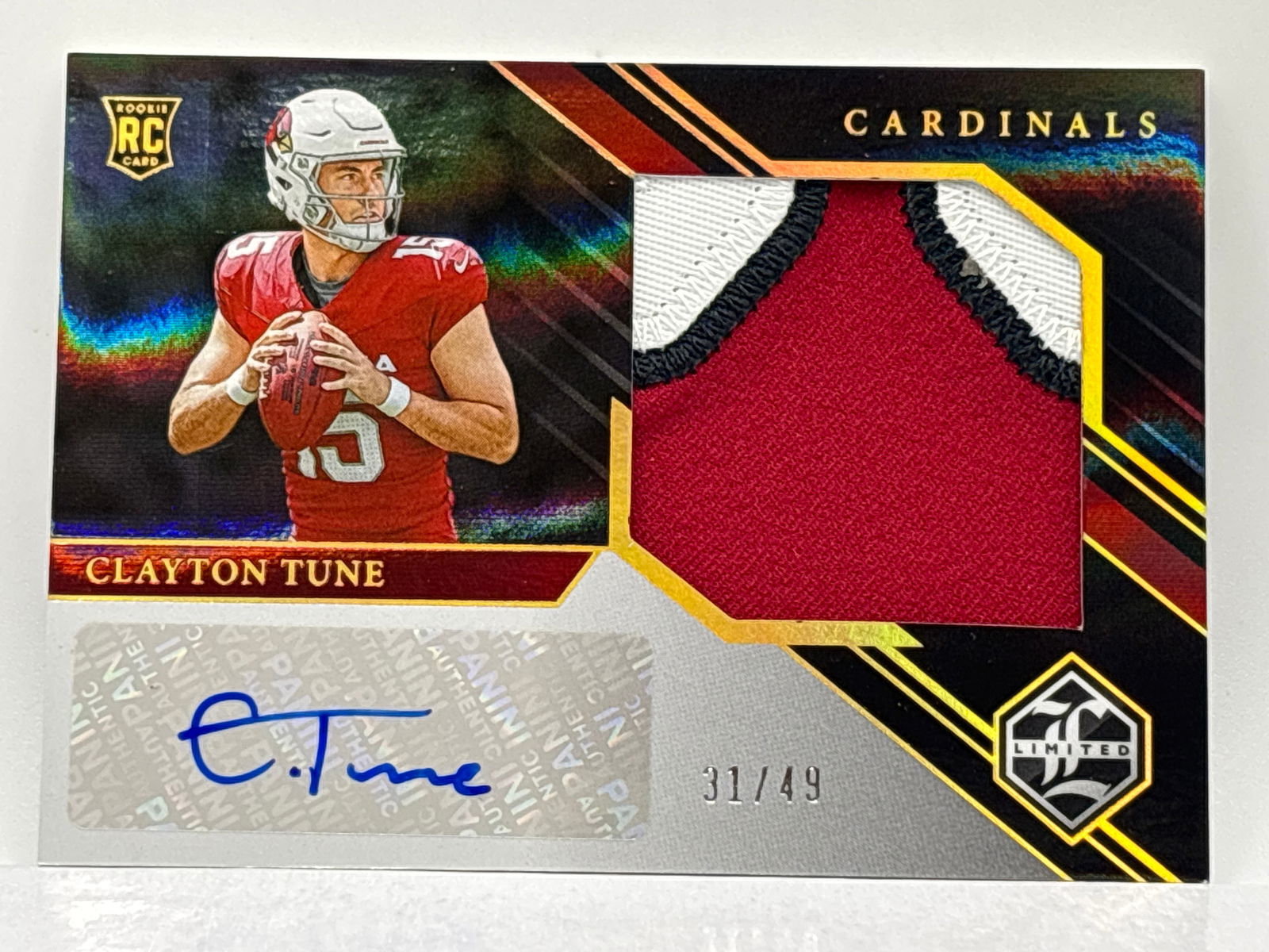 31/49!!  2023 PANINI LIMITED CLAYTON TUNE RPA AUTHENTIC MEMORABILIA PATCH AUTOGRAPHED ROOKIE CARD (1 of 5)