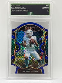 2021 PANINI SELECT TUA TAGOVAILOA DIE-CUT BLUE PRIZM HOLO ROOKIE CARD GRADED GEM MINT 10