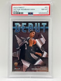 2023 TOPPS FINEST VICTOR WEMBANYAMA DEBUT INSERT ROOKIE CARD GRADED PSA NM-MT 8