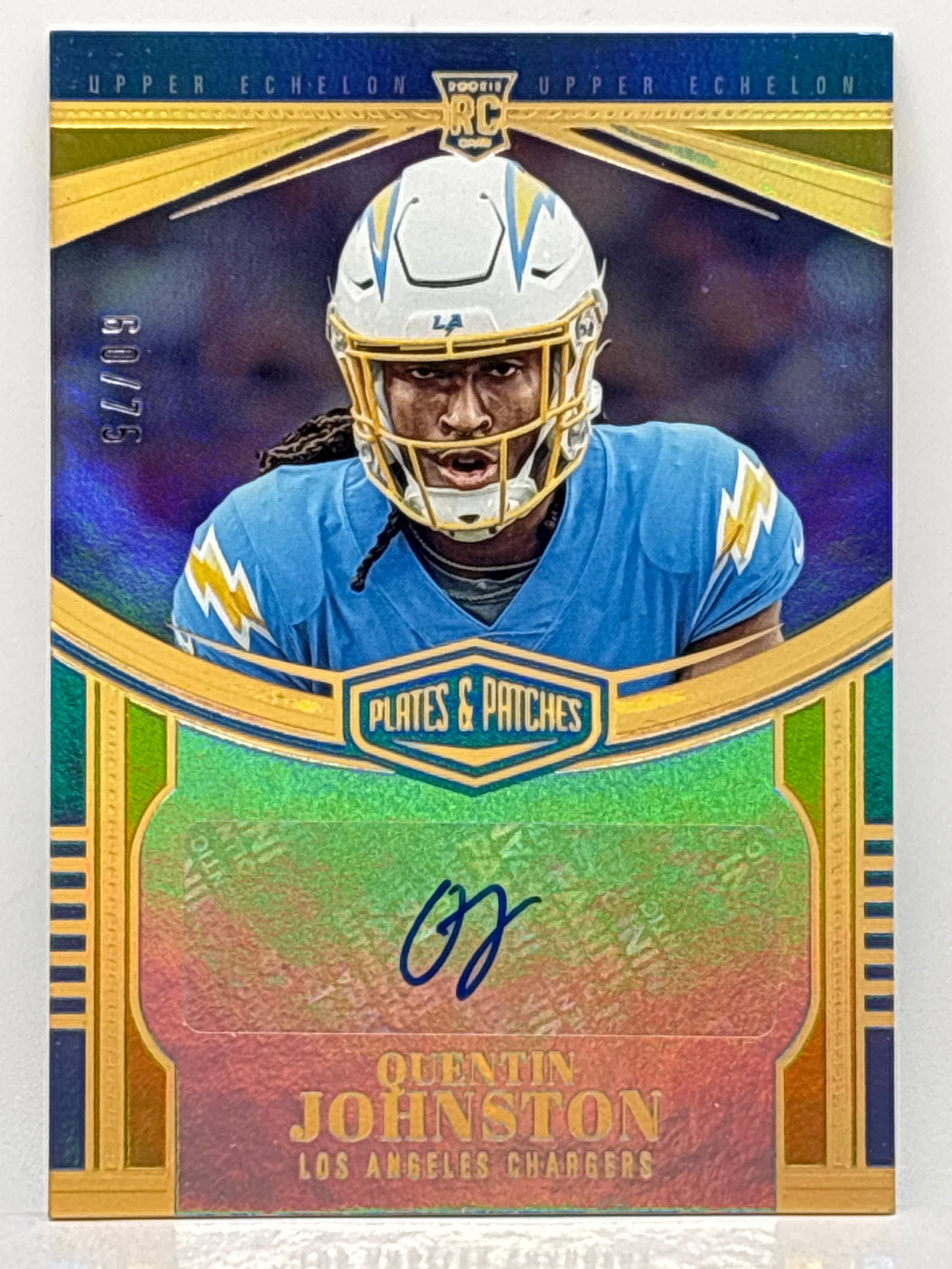 60/75!! 2023 PANINI PLATES & PATCHES UPPER ECHELON QUENTIN JOHNSTON AUTOGRAPHED ROOKIE CARD: 60/75!! 2023 PANINI PLATES & PATCHES UPPER ECHELON QUENTIN JOHNSTON AUTOGRAPHED ROOKIE CARD
