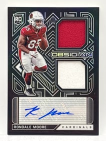 21/150!! 2021 PANINI OBSIDIAN RONDALE MOORE RPA DOUBLE PATCH AUTOGRAPHED ROOKIE CARD