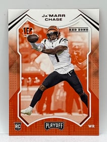 2021 PANINI PLAYOFF JA’MARR CHASE RED ZONE ROOKIE CARD