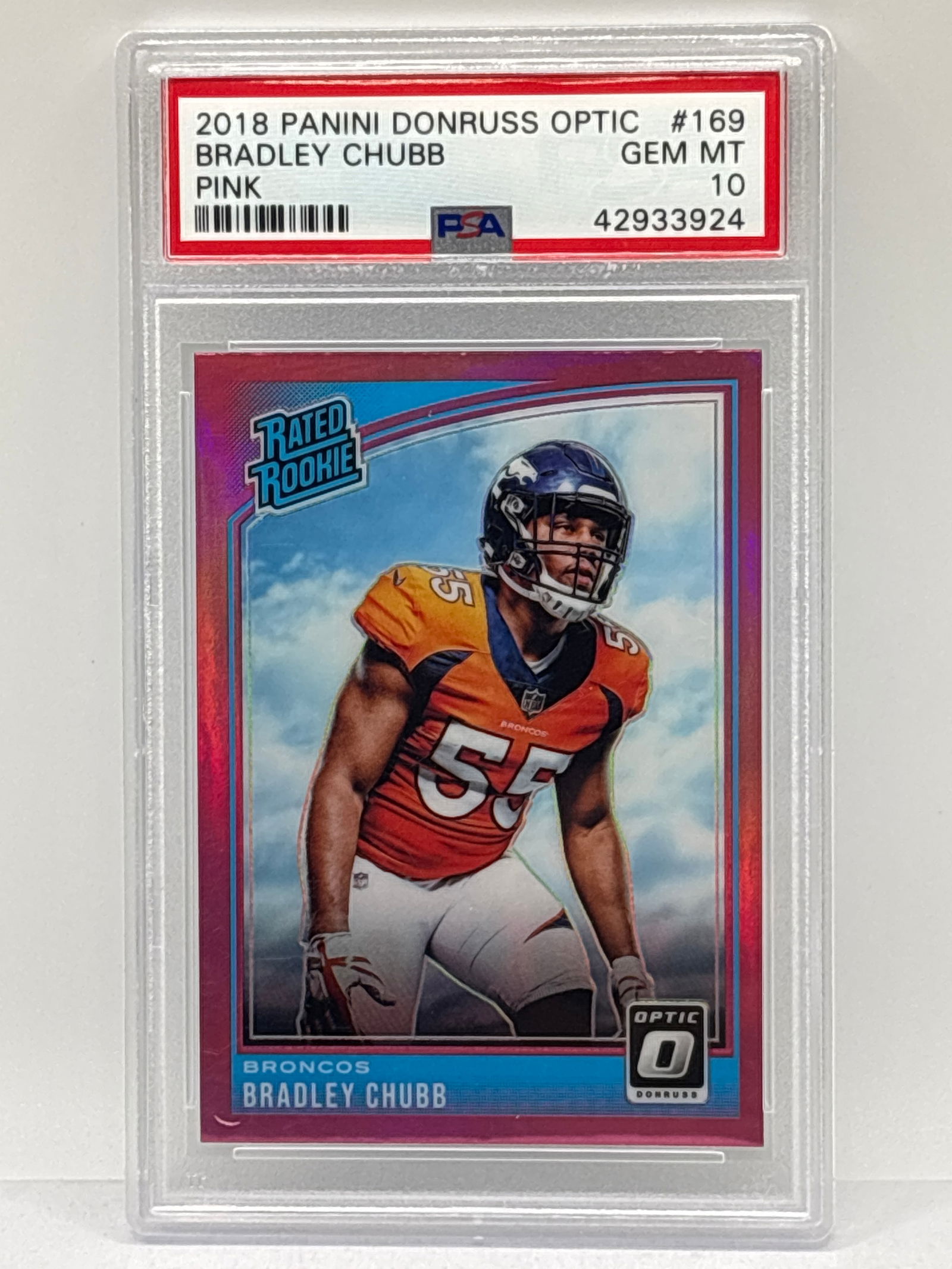 2018 PANINI DONRUSS OPTIC BRADLEY CHUBB PINK PRIZM HOLO RATED ROOKIE CARD GRADED  PSA GEM MINT 10 (1 of 5)