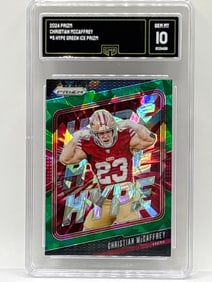 2024 PANINI PRIZM CHRISTIAN MCCAFFREY HYPE GREEN ICE PRIZM HOLO GRADED GMA GEM MINT 10
