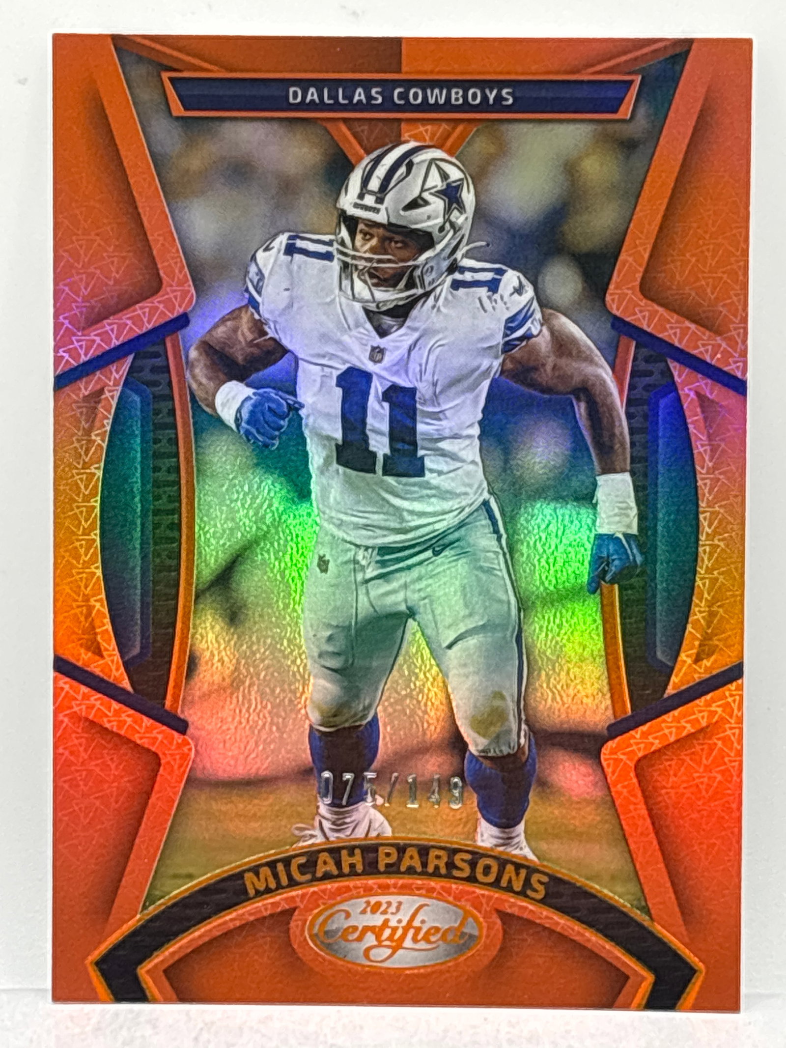 75/149!! 2023 PANINI CERTIFIED MICAH PARSONS ORANGE MIRROR SP: 75/149!! 2023 PANINI CERTIFIED MICAH PARSONS ORANGE MIRROR SP