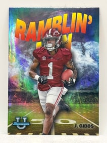 2022 BOWMAN UNIVERSITY JAHMYR GIBBS RAMBLIN’ INSERT ROOKIE CARD