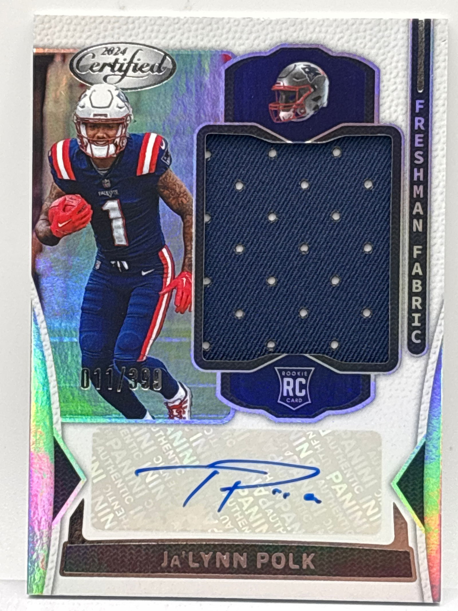 11/399!! 2024 PANINI CERTIFIED JA’LYNN POLK RPA AUTO FRESHMAN FABRIC ROOKIE CARD (1 of 3)