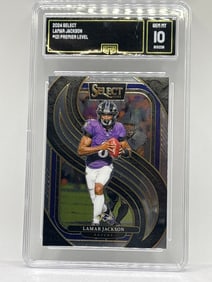 2024 PANINI SELECT LAMAR JACKSON PREMIER LEVEL GRADED GMA GEM MINT 10