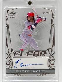 35/99!! 2022 LEAF TRINITY CLEAR ELLY DE LA CRUZ AUTOGRAPHED ROOKIE CARD