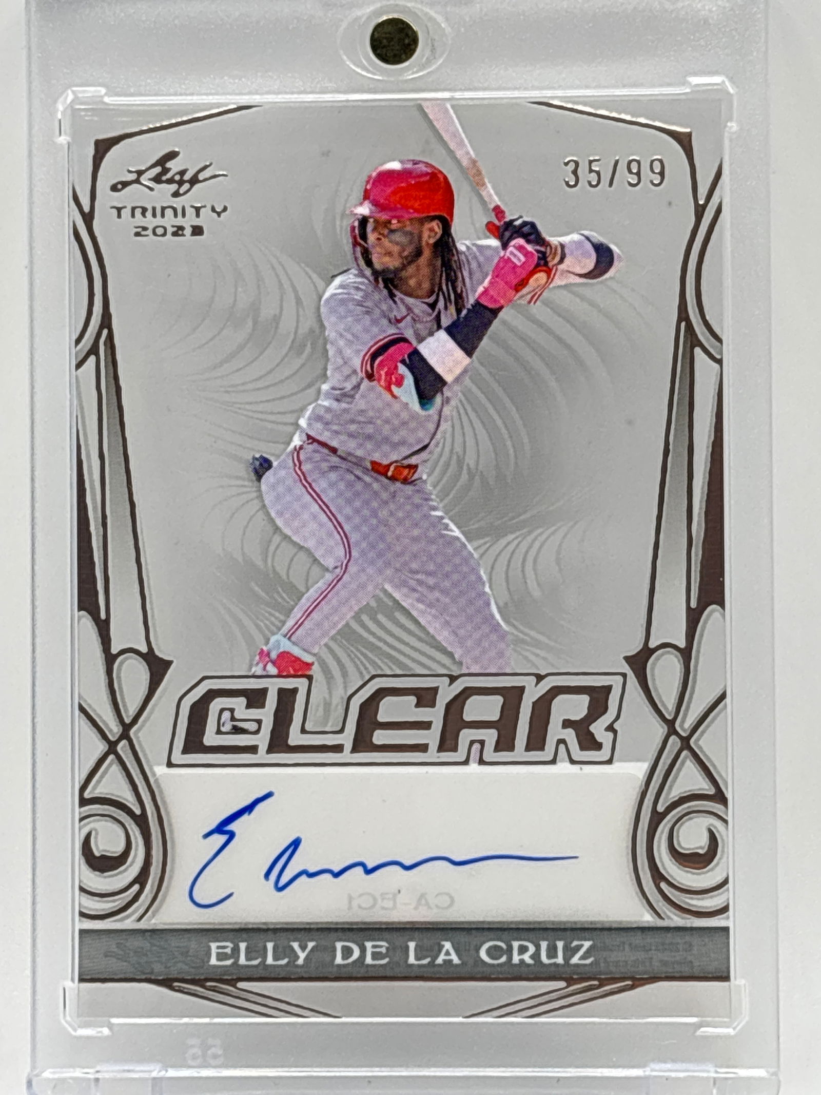 35/99!! 2022 LEAF TRINITY CLEAR ELLY DE LA CRUZ AUTOGRAPHED ROOKIE CARD (1 of 4)