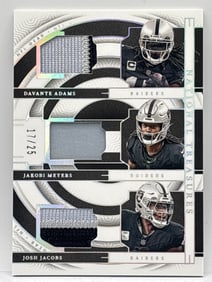17/25!! 2023 PANINI NATIONAL TREASURES NFL GEAR JOSH JACOBS & DAVANTE ADAMS & JAKOBI MEYERS PATCH
