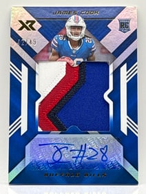 42/49!! 2022 PANINI XR JAMES COOK RPA 4 COLOR PATCH AUTOGRAPHED ROOKIE CARD