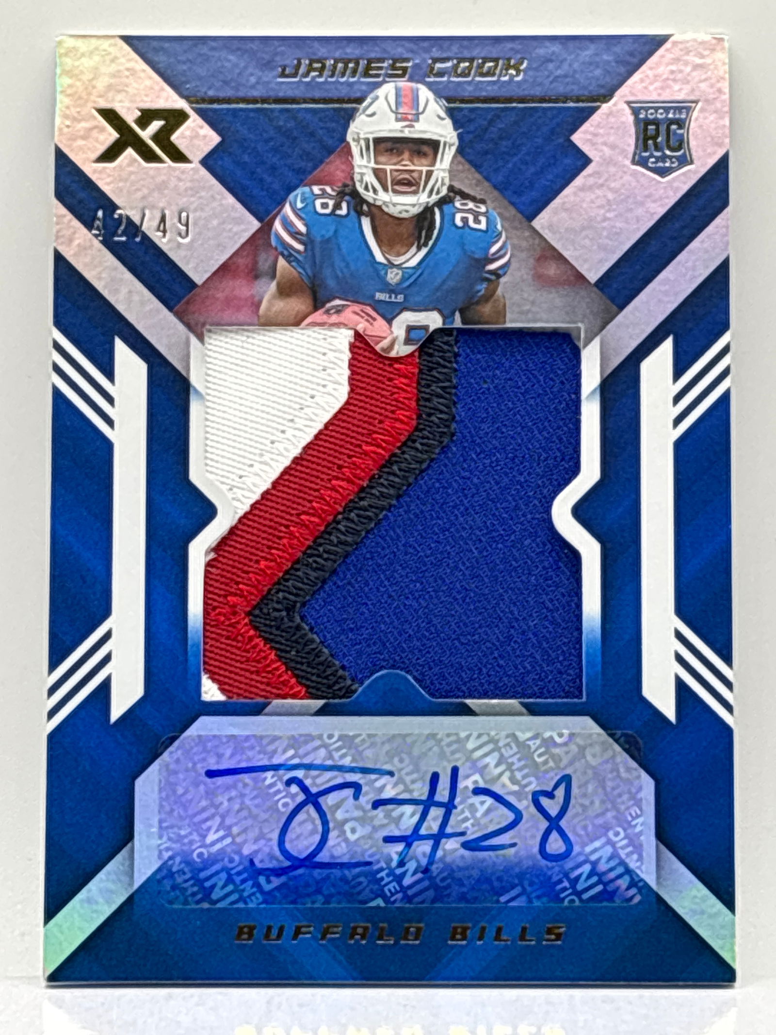 42/49!! 2022 PANINI XR JAMES COOK RPA 4 COLOR PATCH AUTOGRAPHED ROOKIE CARD (1 of 4)