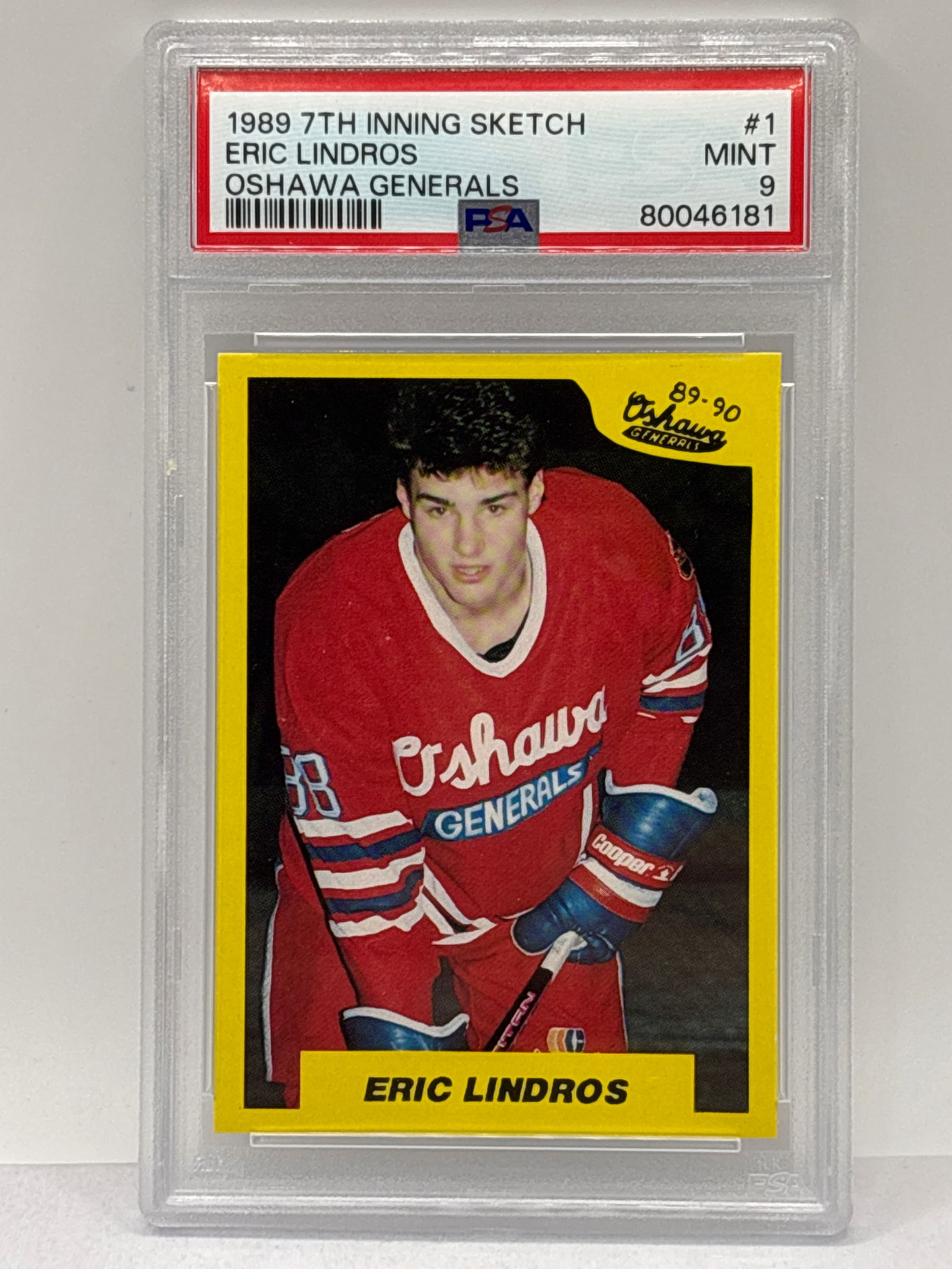 1989 7TH INNING STRETCH ERIC LINDROS OSHAWA GENERALS #1 ROOKIE CARD PSA MINT 9 (1 of 3)