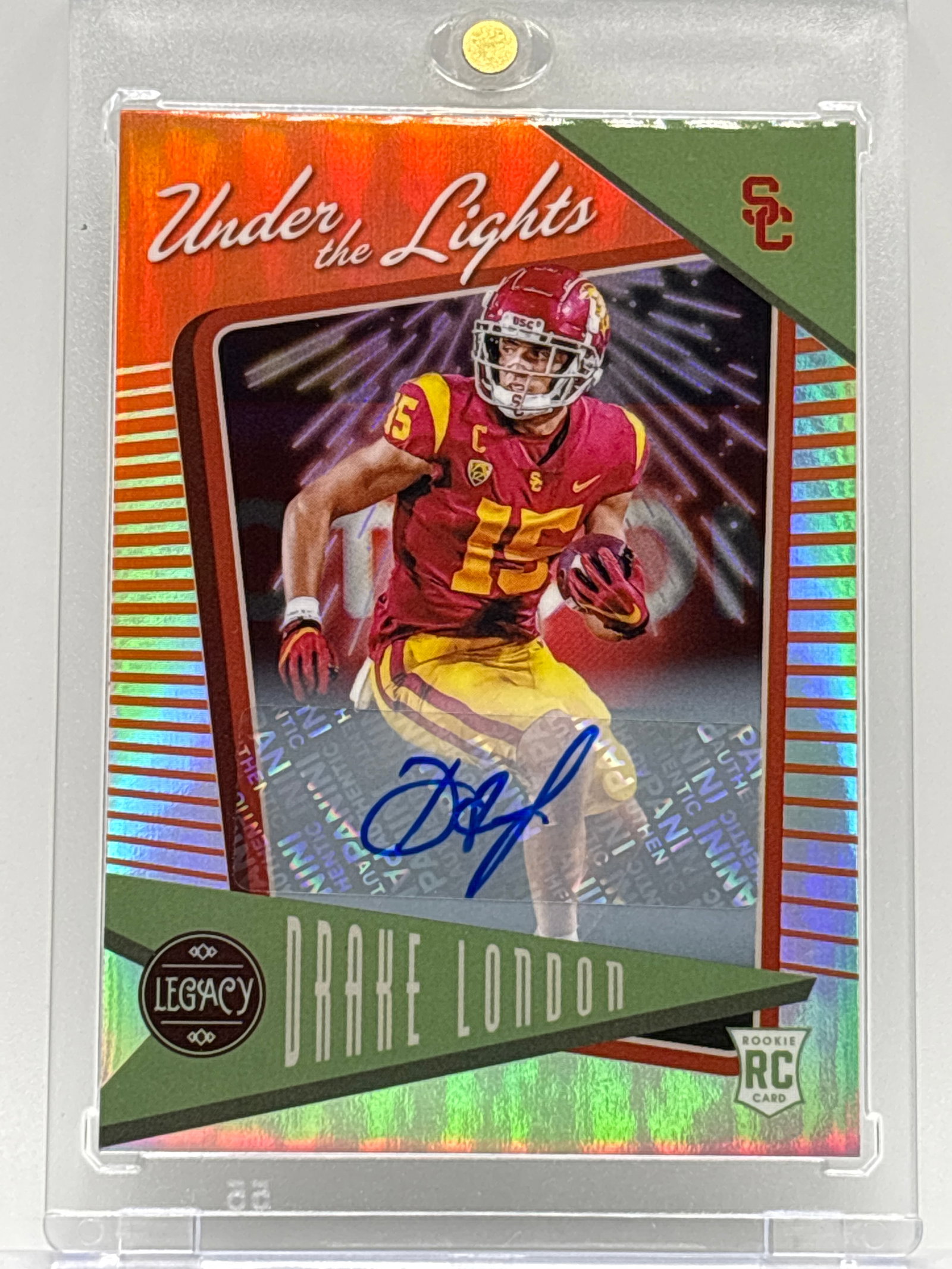 20/50!! 2022 PANINI LEGACY DRAFT DRAKE LONDON UNDER THE LIGHTS AUTOGRAPHED ROOKIE CARD: 20/50!! 2022 PANINI LEGACY DRAFT DRAKE LONDON UNDER THE LIGHTS AUTOGRAPHED ROOKIE CARD
