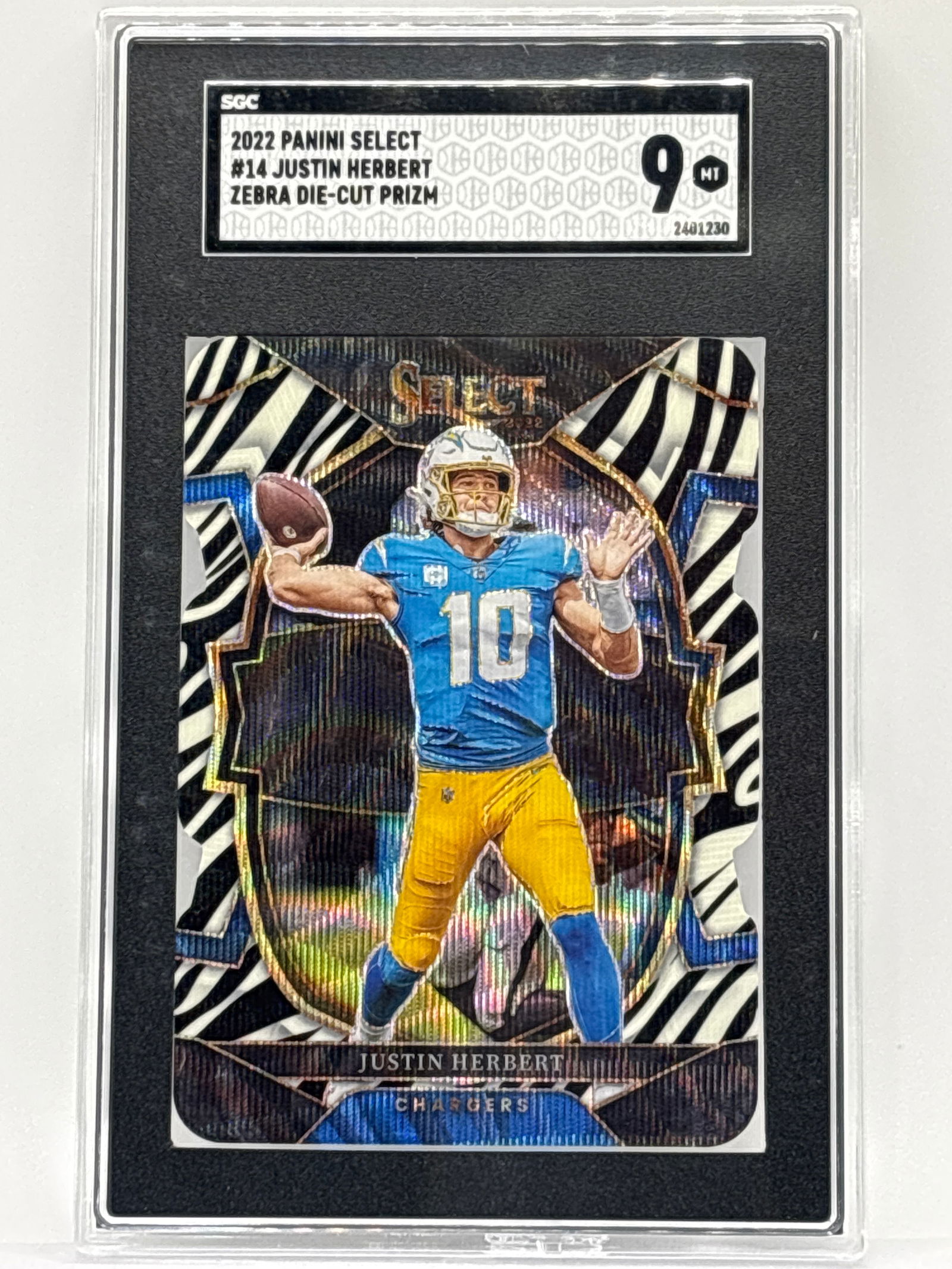 2022 PANINI SELECT JUSTIN HERBERT ZEBRA DIE-CUT PRIZM HOLO GRADED SGC MINT 9 (1 of 5)