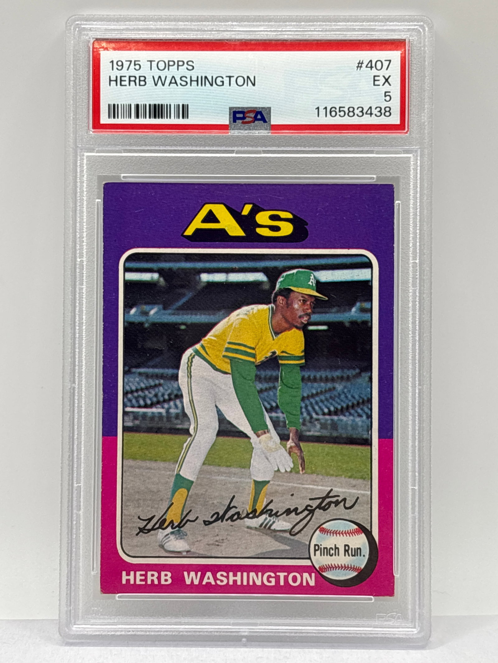 1975 TOPPS #407 HERB WASHINGTON GRADED PSA EX 5: 1975 TOPPS #407 HERB WASHINGTON GRADED PSA EX 5