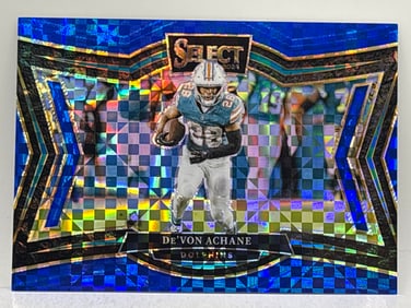 21/75!! 2024 PANINI SELECT FIELD LEVEL DE’VON ACHANE BLUE POWER PRIZM HOLO
